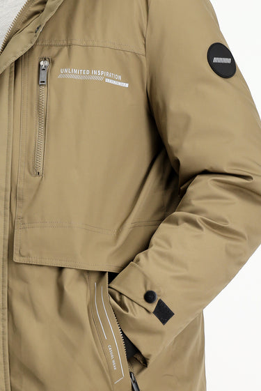 Açık Bej Kapüşonlu Spor Şişme Kaz Tüyü Kaban