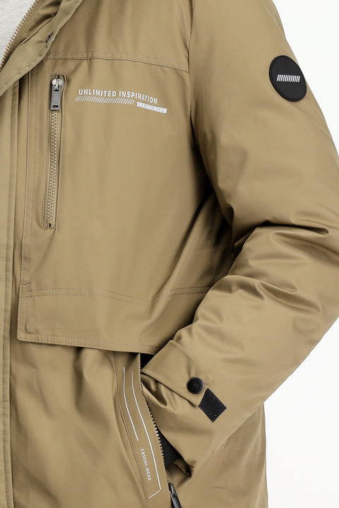 Açık Bej Kapüşonlu Spor Şişme Kaban