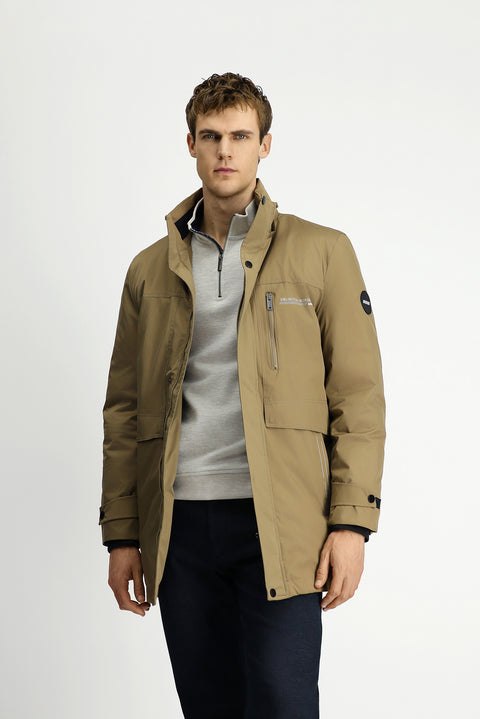 Açık Bej Kapüşonlu Spor Şişme Kaban