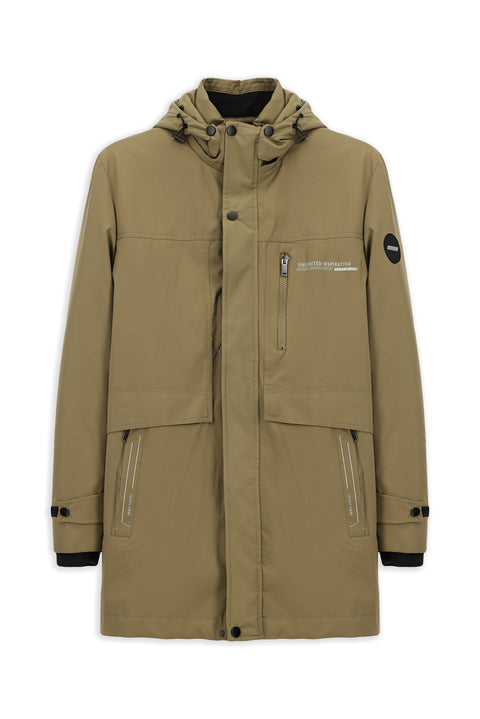 Açık Bej Kapüşonlu Spor Şişme Kaban