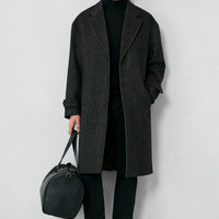 Orta Kahve Oversize Ekstra Rahat Kesim Apoletli Cepli Desenli Yünlü Palto