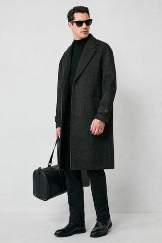  Orta Kahve Oversize Ekstra Rahat Kesim Apoletli Cepli Desenli Yünlü Palto