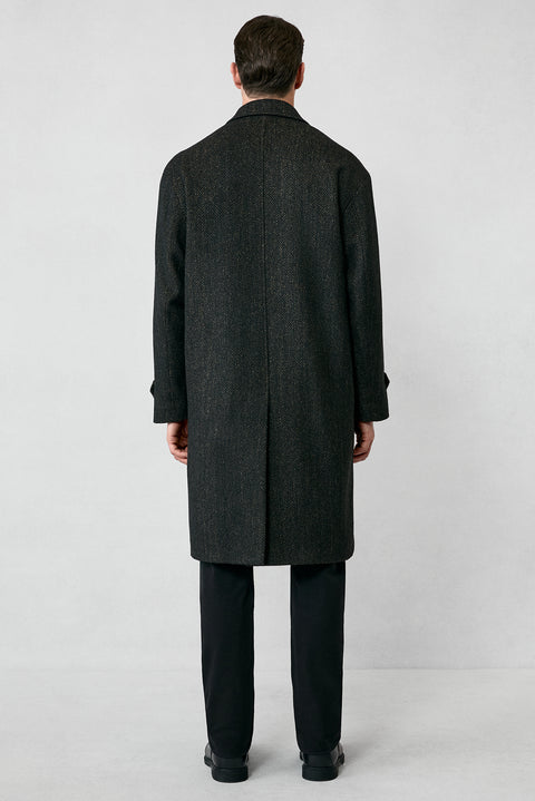 Orta Kahve Oversize Ekstra Rahat Kesim Apoletli Cepli Desenli Yünlü Palto