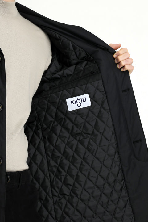 Siyah Düğmeli Kapitone Pardösü & Trençkot