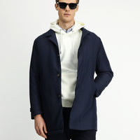 Orta Lacivert Düğmeli Kapitone Pardösü & Trençkot