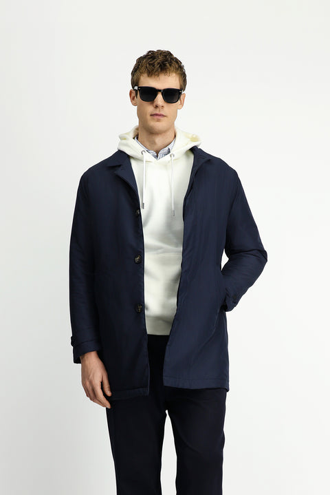 Medium Navy Buttoned Quilted Overcoat & Trench Coat