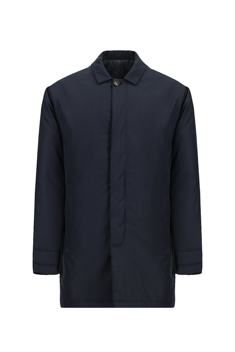 Medium Navy Buttoned Quilted Overcoat & Trench Coat