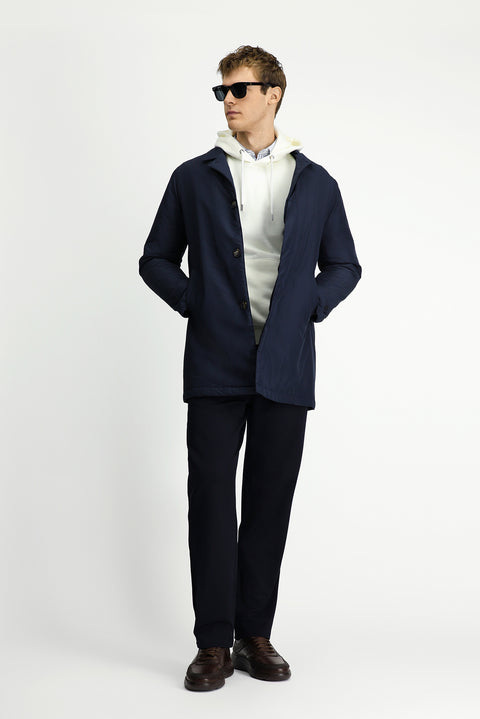 Medium Navy Buttoned Quilted Overcoat & Trench Coat