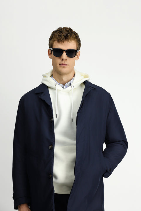 Medium Navy Buttoned Quilted Overcoat & Trench Coat