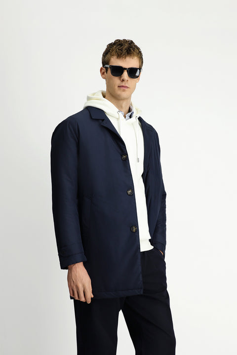 Medium Navy Buttoned Quilted Overcoat & Trench Coat