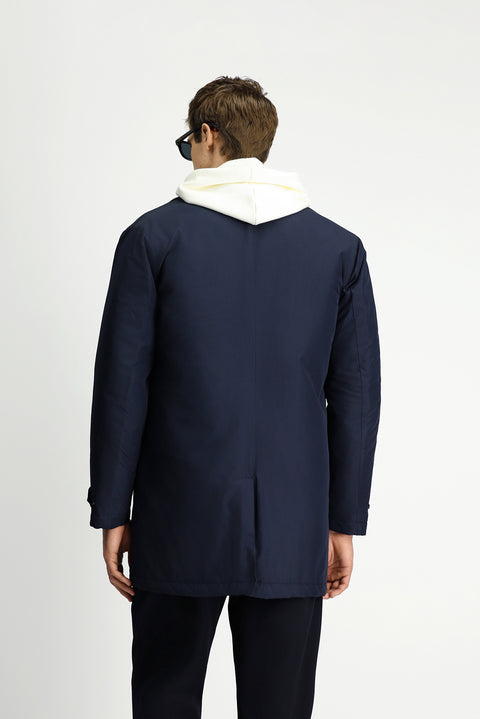 Medium Navy Buttoned Quilted Overcoat & Trench Coat