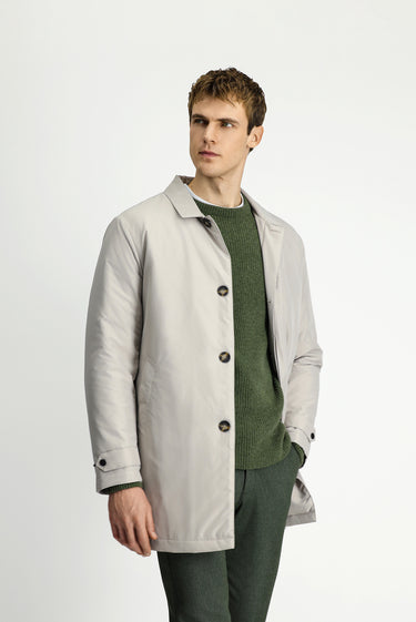  Taş Regular Fit Önü Düğmeli Kapitoneli Düz Pardösü