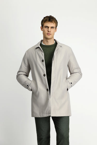  Taş Regular Fit Önü Düğmeli Kapitoneli Düz Pardösü
