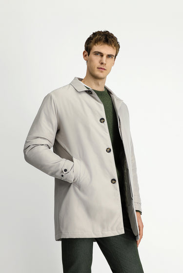 Taş Regular Fit Önü Düğmeli Kapitoneli Düz Pardösü