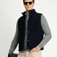 Koyu Lacivert Dik Yaka Çıtçıtlı Kadife Spor Yelek