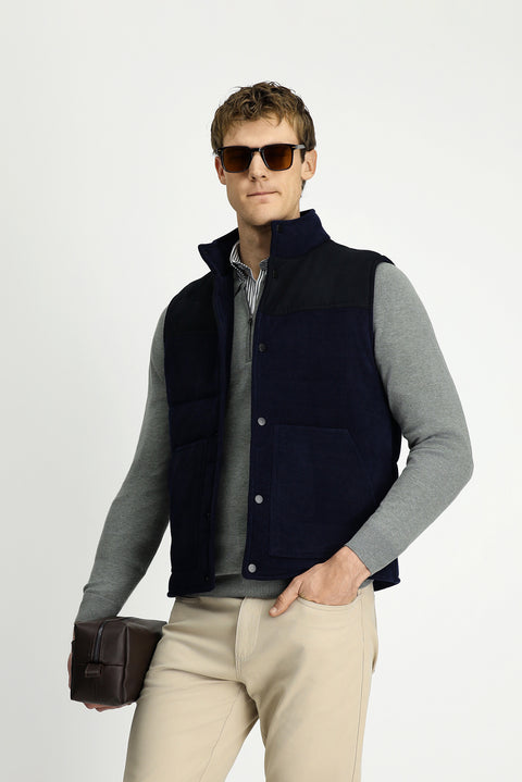 Koyu Lacivert Dik Yaka Çıtçıtlı Kadife Spor Yelek