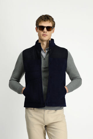  Koyu Lacivert Dik Yaka Çıtçıtlı Kadife Spor Yelek