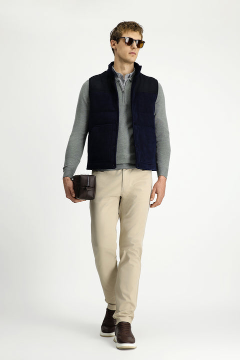 Koyu Lacivert Dik Yaka Çıtçıtlı Kadife Spor Yelek