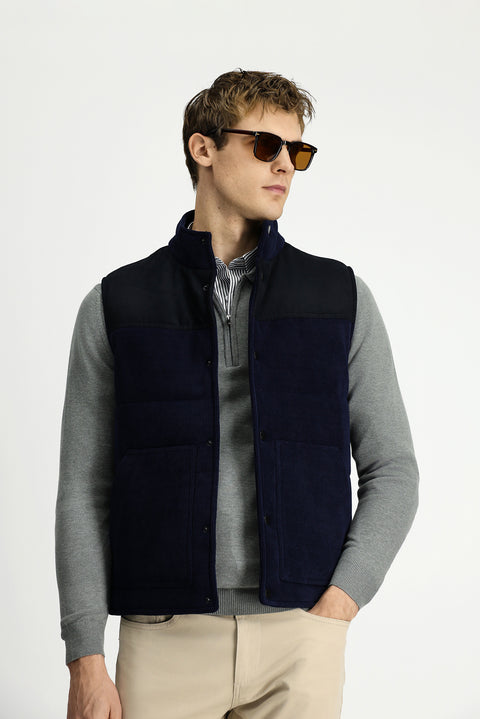 Koyu Lacivert Dik Yaka Çıtçıtlı Kadife Spor Yelek