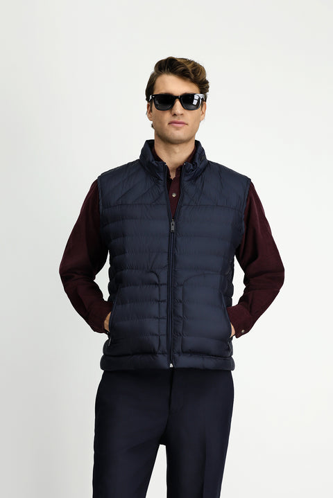 Koyu Lacivert Dik Yaka Fermuarlı Kapitone Spor Yelek