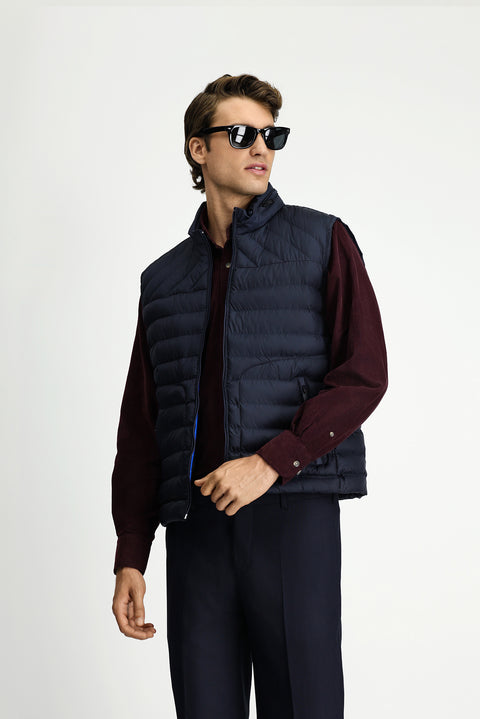 Koyu Lacivert Dik Yaka Fermuarlı Kapitone Spor Yelek