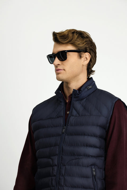 Koyu Lacivert Dik Yaka Fermuarlı Kapitone Spor Yelek