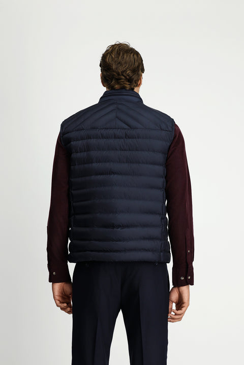 Koyu Lacivert Dik Yaka Fermuarlı Kapitone Spor Yelek