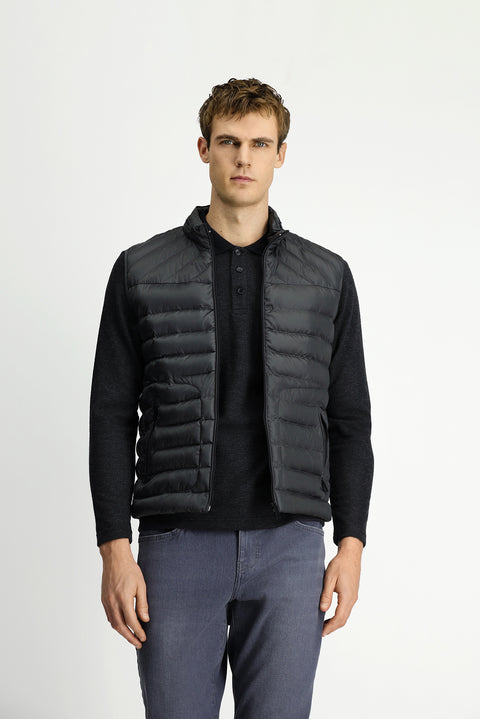 Orta Antrasit Dik Yaka Fermuarlı Kapitone Spor Yelek