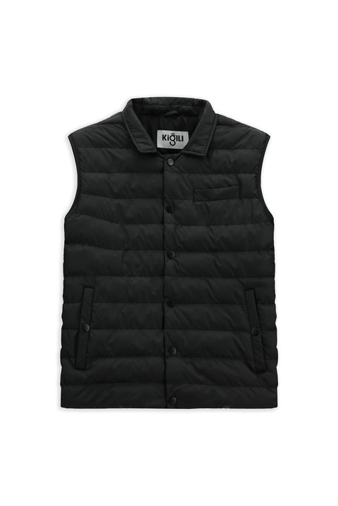 Black Buttoned Quilted Sports Vest