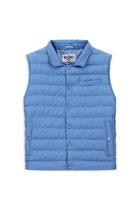 Mavi Düğmeli Kapitone Spor Yelek