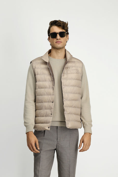 Açık Bej Düğmeli Kapitone Spor Yelek