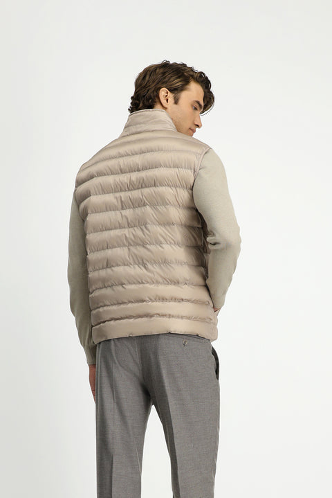 Açık Bej Düğmeli Kapitone Spor Yelek