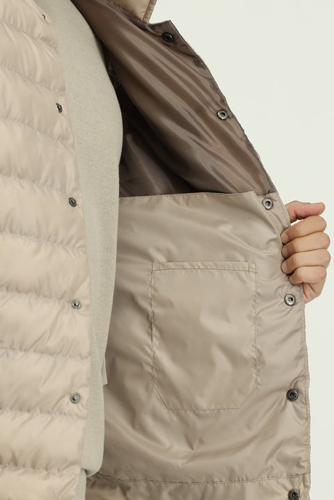 Açık Bej Düğmeli Kapitone Spor Yelek