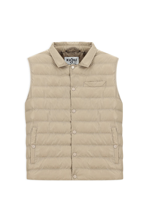 Açık Bej Düğmeli Kapitone Spor Yelek