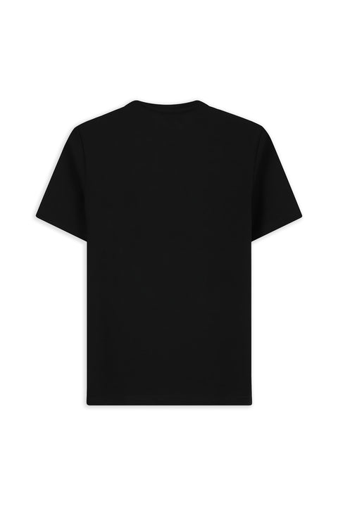 Siyah Bisiklet Yaka Regular Fit Nakışlı Likralı Esnek Tişört