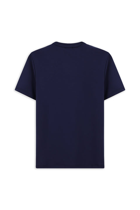 Orta Lacivert Bisiklet Yaka Regular Fit Nakışlı Likralı Esnek Tişört