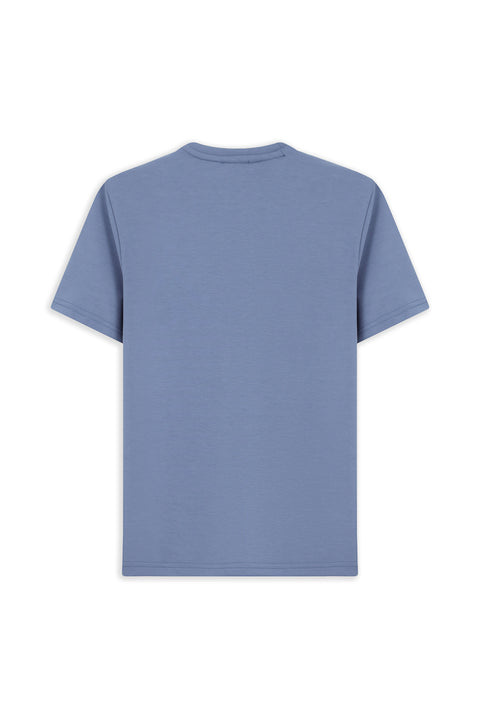 Havacı Mavi Bisiklet Yaka Regular Fit Nakışlı Likralı Esnek Tişört