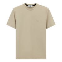 Açık Bej Bisiklet Yaka Regular Fit Nakışlı Likralı Esnek Tişört