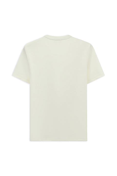 Ekru Bisiklet Yaka Regular Fit Nakışlı Likralı Esnek Tişört