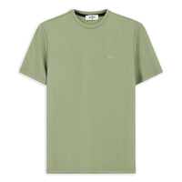 Açık Haki Bisiklet Yaka Regular Fit Nakışlı Likralı Esnek Tişört