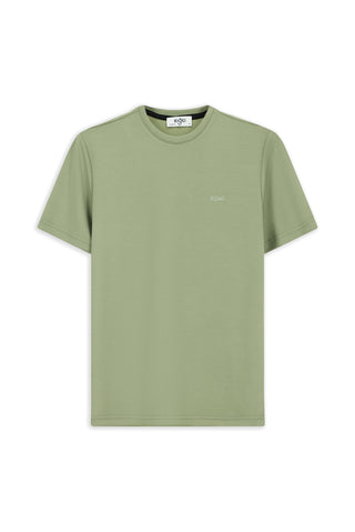  Açık Haki Kısa Kol Regular Fit Bisiklet Yaka Nakışlı Tişört