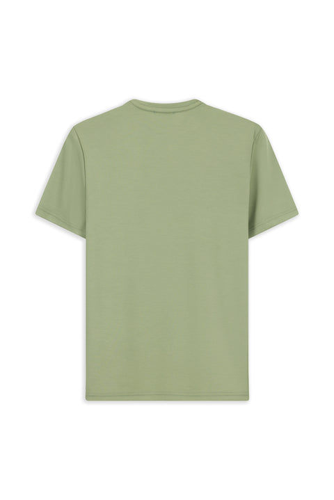 Açık Haki Bisiklet Yaka Regular Fit Nakışlı Likralı Esnek Tişört