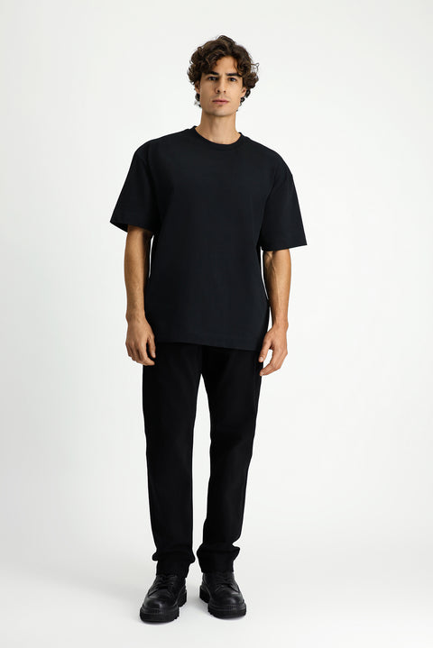 Siyah Bisiklet Yaka Oversize Ekstra Rahat Kesim Pamuk Tişört