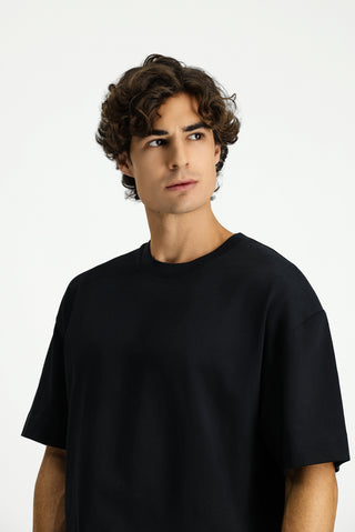  Siyah Bisiklet Yaka Oversize Ekstra Rahat Kesim Pamuk Tişört