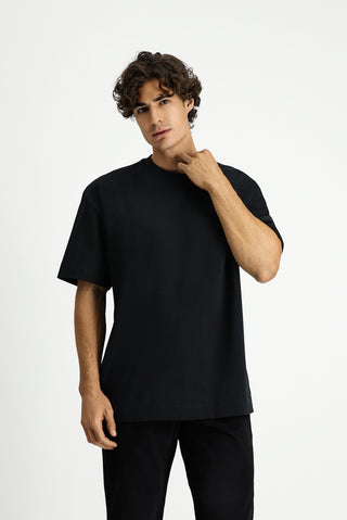  Siyah Bisiklet Yaka Oversize Ekstra Rahat Kesim Pamuk Tişört