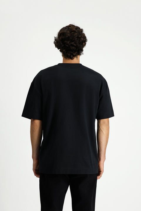 Siyah Bisiklet Yaka Oversize Ekstra Rahat Kesim Pamuk Tişört