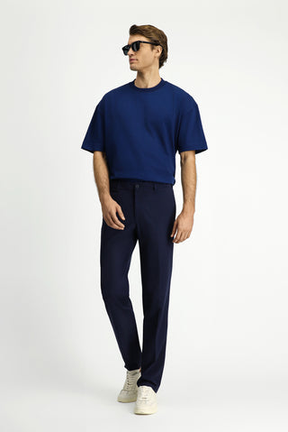  Orta Lacivert Bisiklet Yaka Oversize Ekstra Rahat Kesim Pamuk Tişört