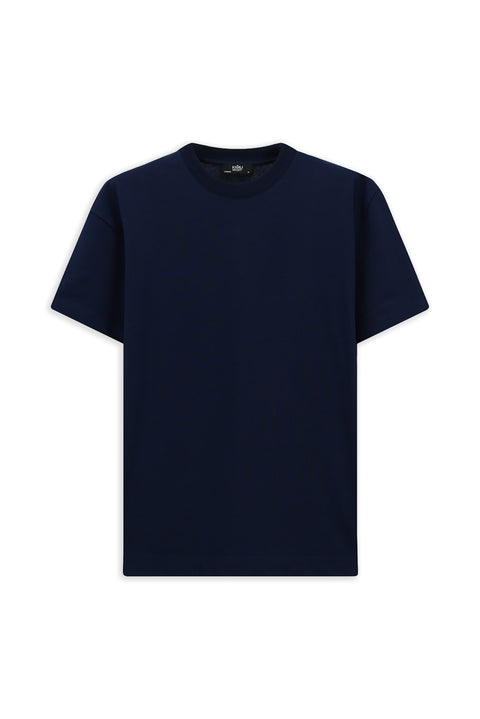 Orta Lacivert Bisiklet Yaka Oversize Ekstra Rahat Kesim Pamuk Tişört