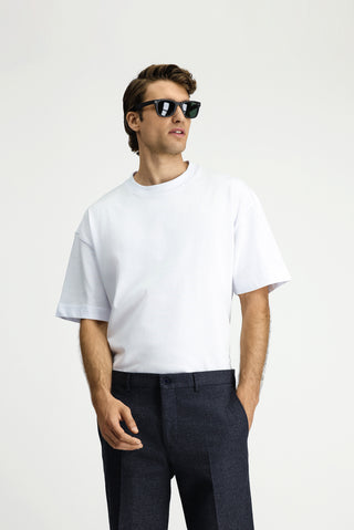  Beyaz Bisiklet Yaka Oversize Ekstra Rahat Kesim Pamuk Tişört