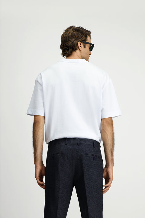 Beyaz Bisiklet Yaka Oversize Ekstra Rahat Kesim Pamuk Tişört